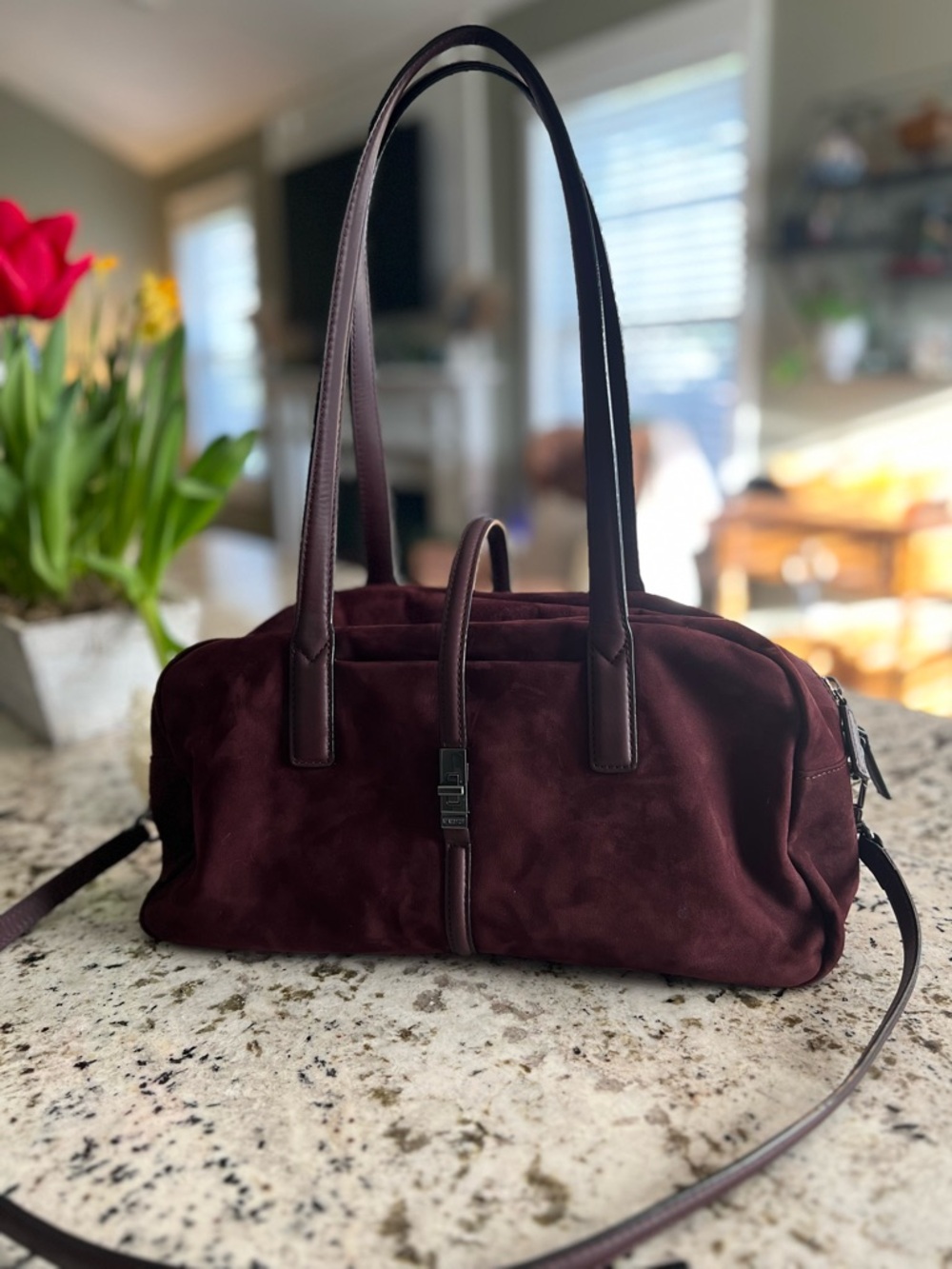 MZ Wallace Nubuc Astor Satchel Crossbody Bag and Pouch